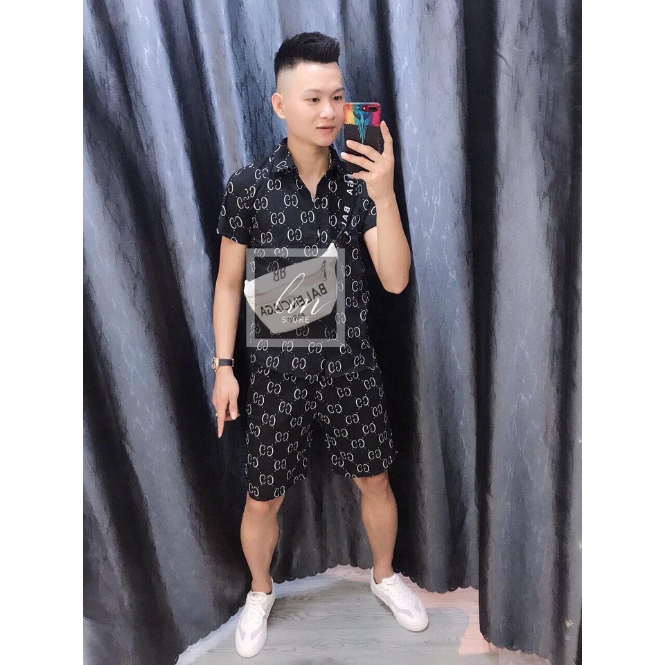 Hot Trend 2020 Bộ Hè Nam,Đồ Bộ Nam LV Hoa Nhỏ Chất Xịn Cao Cấp Có Size K9