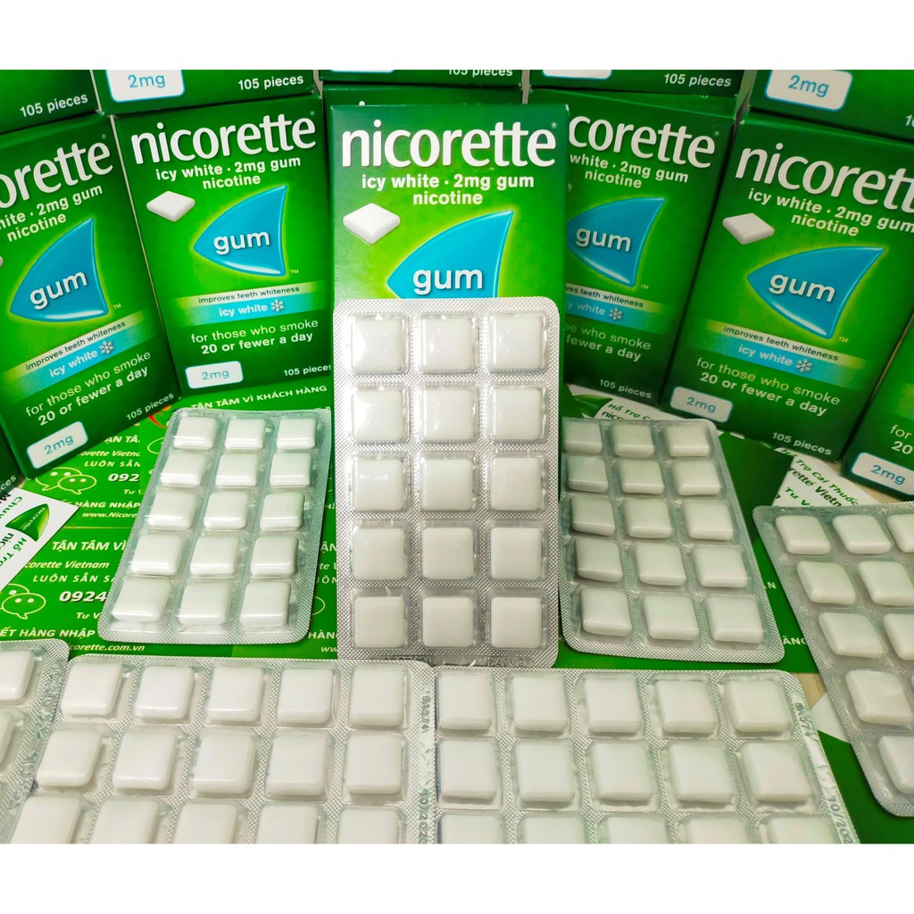 Miếng dán cai thuốc Habitrol 21mg 7 miếng Step 1 và Kẹo Nicorette 2mg Vỉ 15 viên