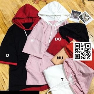Áo thun oversize có nón dây rút
