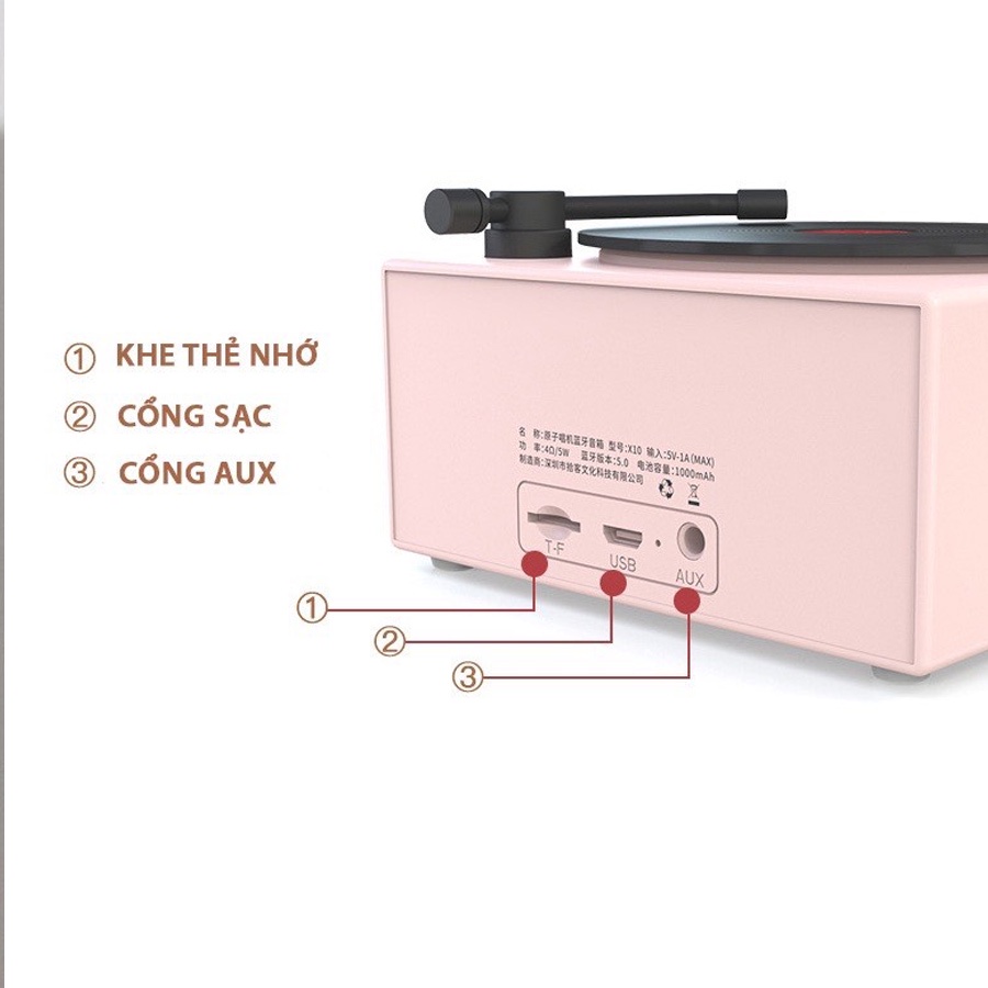 Loa Bluetooth Mini Đĩa Than Vinyl  Âm Bass trầm Retro X10 Decor phong cách cổ điển Vintage