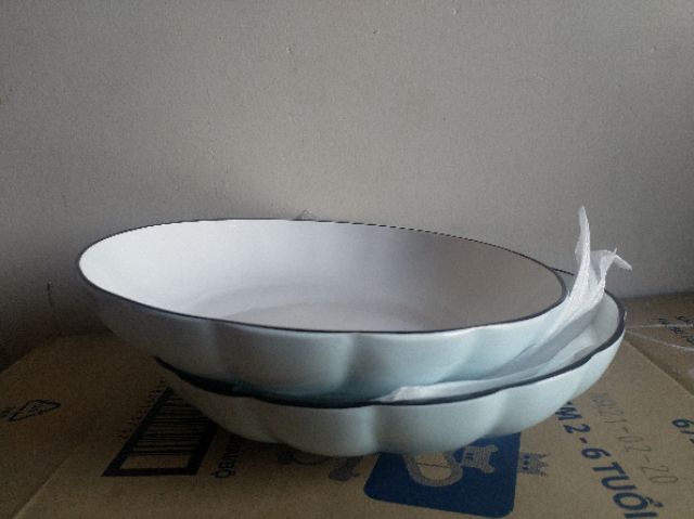 Dĩa sứ vân sò màu Xanh 20cm