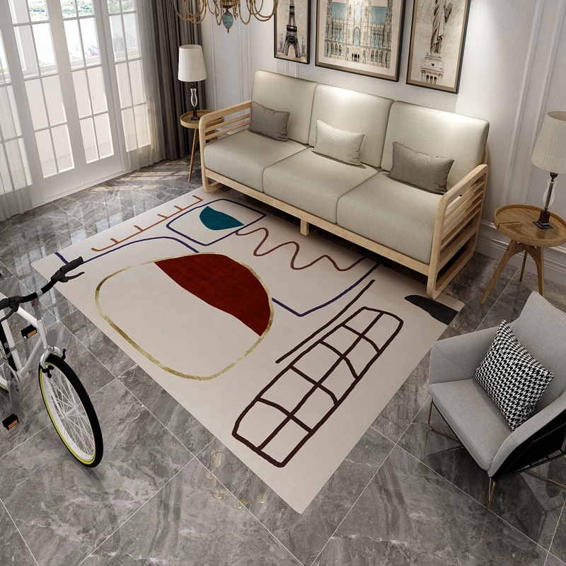 Thảm Nhung Nỉ Trải Sàn Họa Tiết Bắc Âu Retro Hình Học nâu