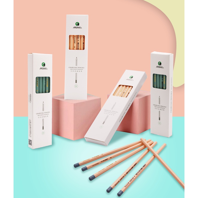 [XÓM VẼ] Bút chì than phác thảo vỏ màu pastel Maries - C7360