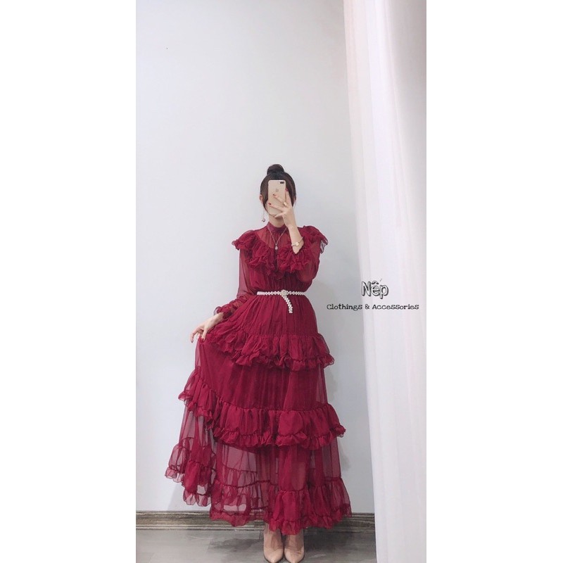 Váy maxi tơ bèo tầng kèm đai ngọc- qccc | BigBuy360 - bigbuy360.vn