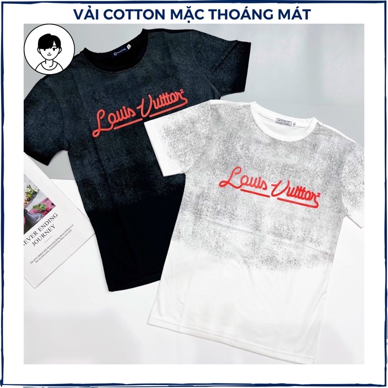 Áo thun nam cổ tròn áo phông nam vải cotton mát không xù lông in hình LV form chuẩn