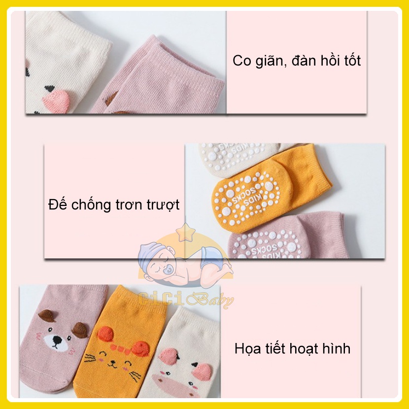 Tất chống trơn trượt cho bé, vớ trẻ em Kids Socks phong cách Hàn Quốc họa tiết dễ thương