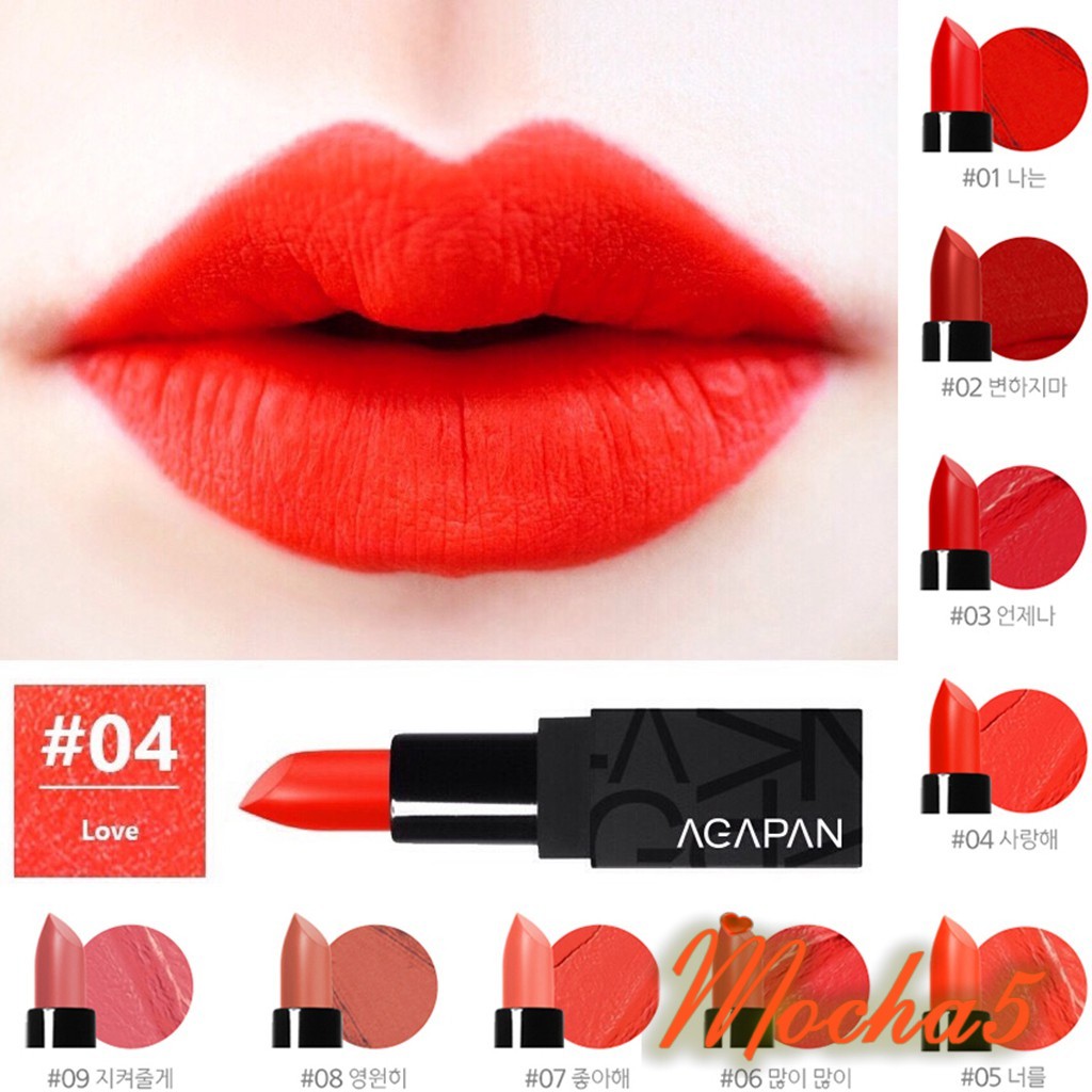 Son thỏi lì Agapan Pit A Pat Matte Lipstick 01-13 đủ màu lên chuẩn màu và mịn môi