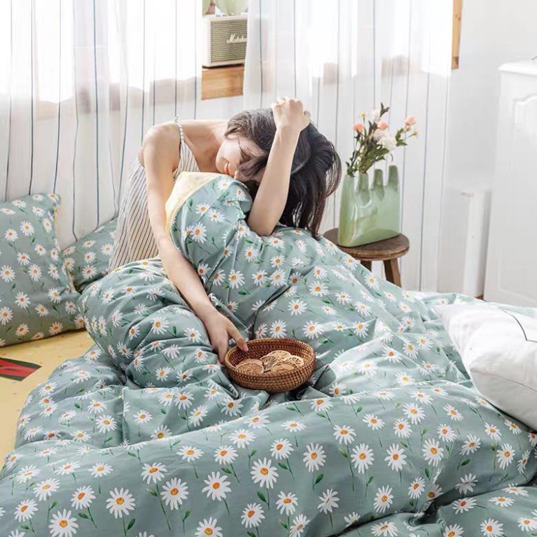 Trọn Bộ 4 Món Thương Hiệu🌸EVILY🌸 Chăn Ga Gối Mền Cotton Poly.Mẫu CÚC HOẠ MI NHỎ Sang Chảnh,Hot Trend