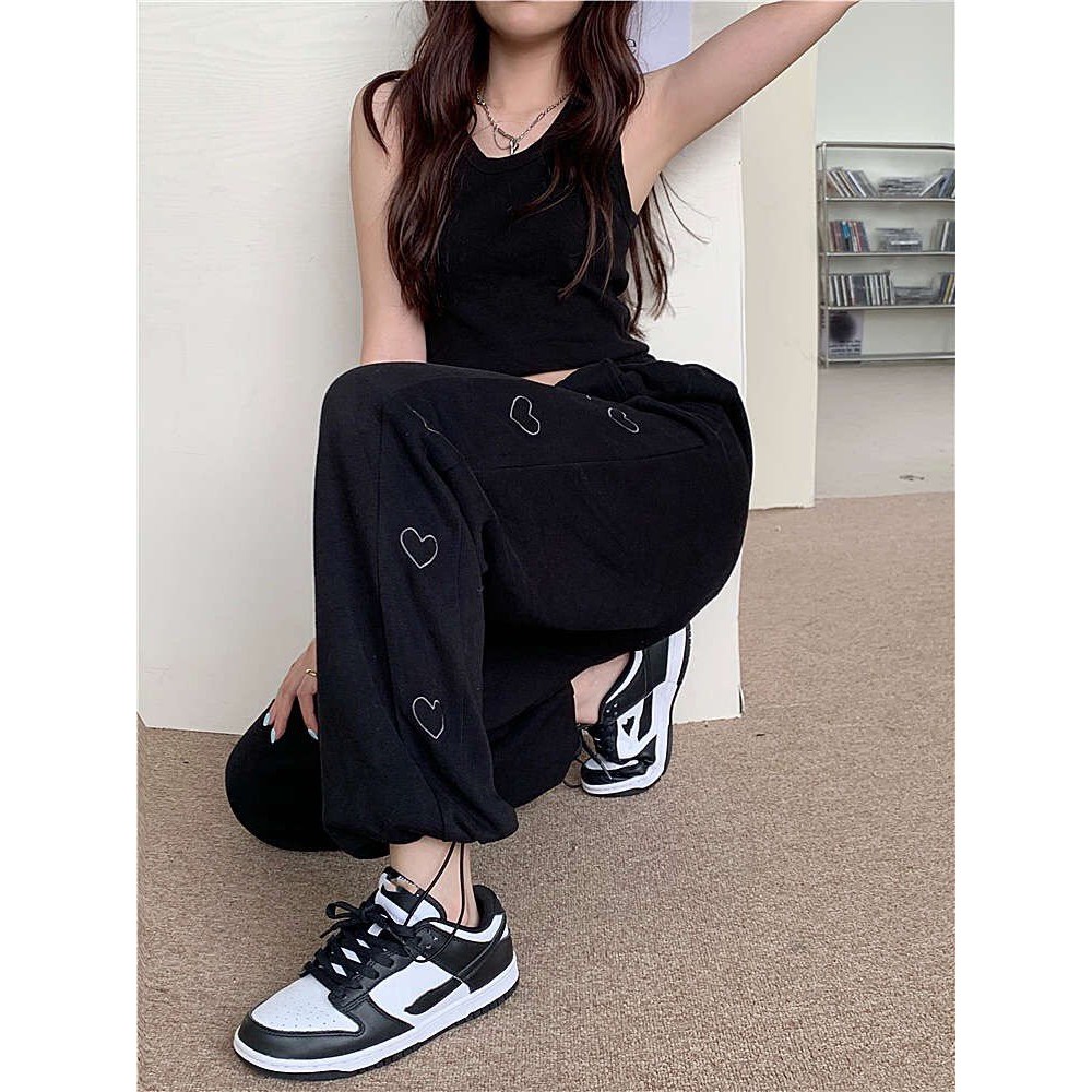 Quần Jogger Tim Cạnh Siêu Hack Chân Quần Ống Rộng Bo Gấu Ullzang Chất Nỉ Ép Dày Dặn