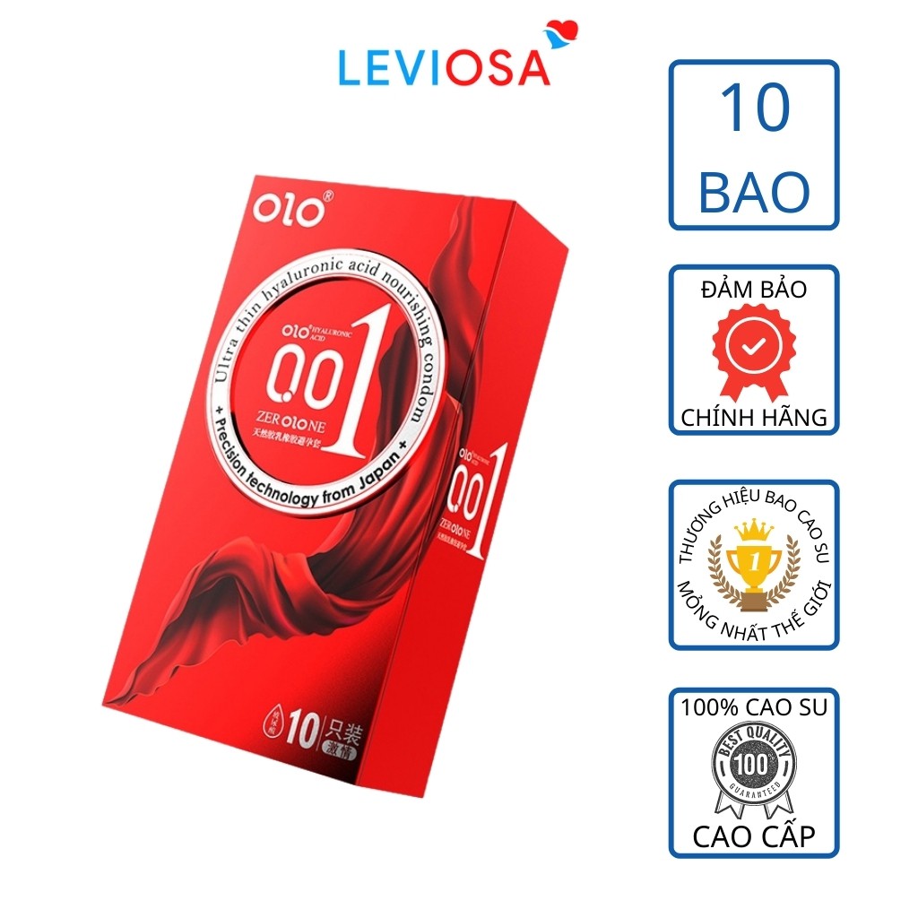 Bao cao su gai OLO siêu mỏng 001 RED PASSION cao cấp Hộp 10 BCS Công nghệ Nhật Bản Gai 3D Size 52mm