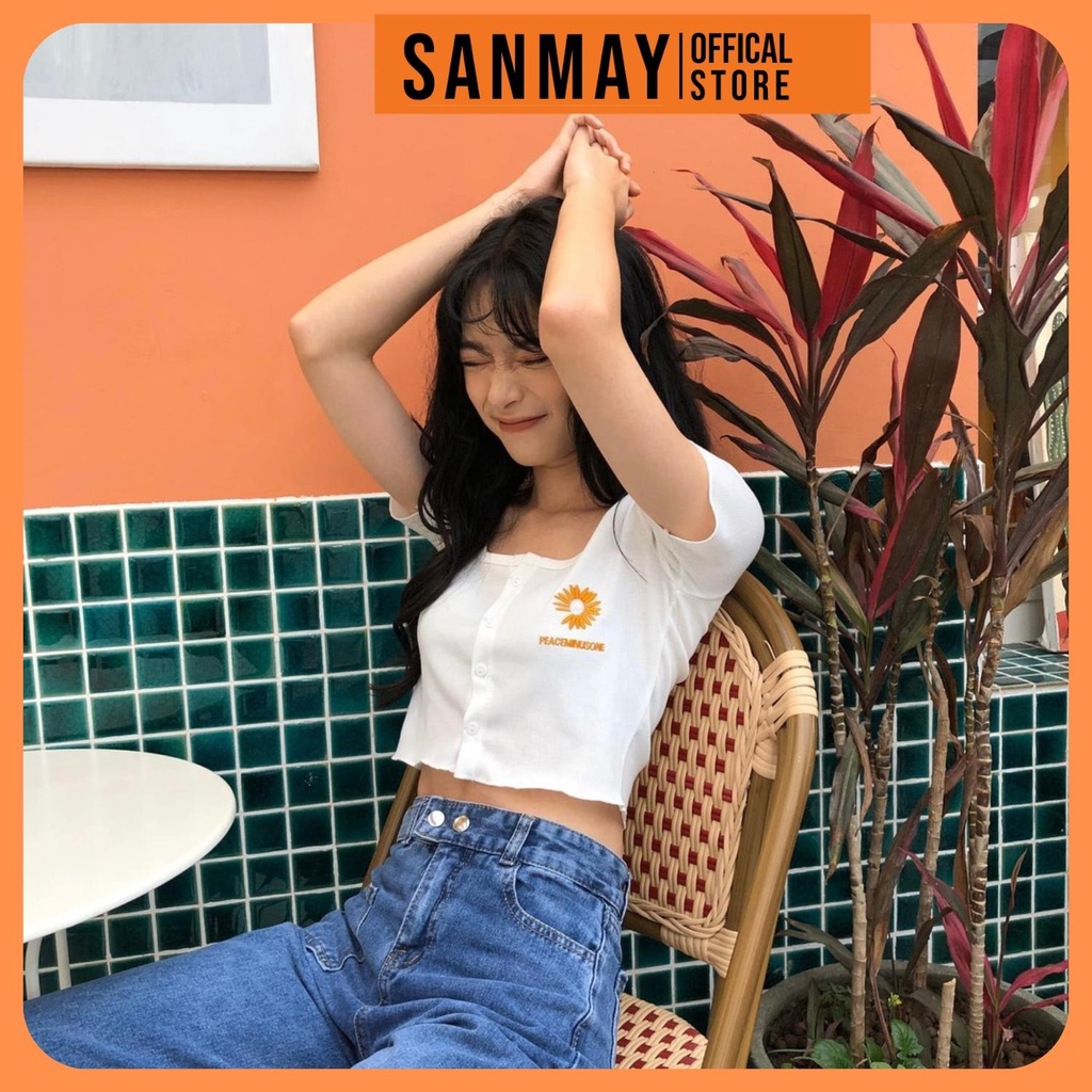 Áo Croptop Nữ Tay Ngắn Ôm Body Có Cổ Vuông Bo Tròn Đẹp Kiểu Ulzzang Hàn Quốc Jennie Sexy SANJOLI AO006