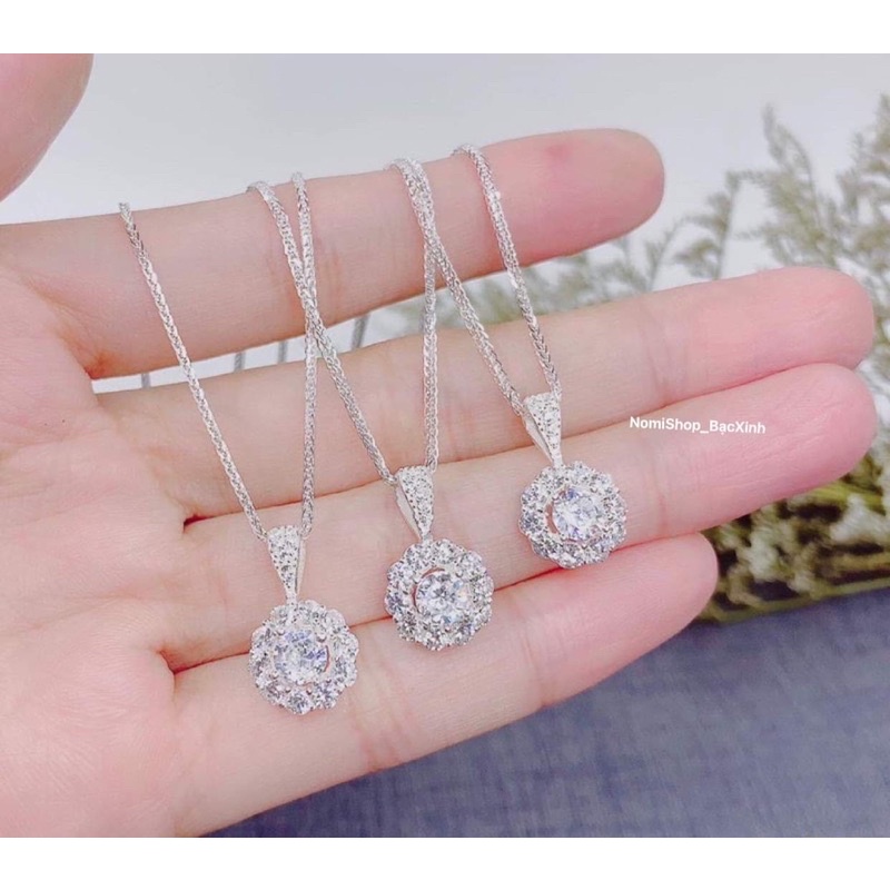 Dây chuyền nữ Bạc mặt đá tròn cách điệu, dây stick thiết kế bện đặc biệt mỏng nhẹ nhưng vô cùng chắc chắn - Nomi Shop