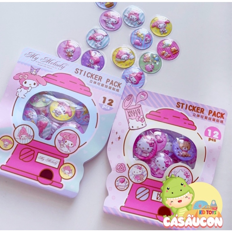 Sticker 3D Hello Kitty , My Melody hộp 12 cái dễ thương