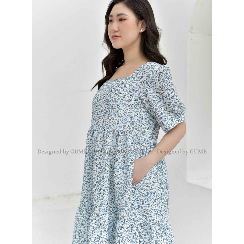Váy Bầu Công Sở - Đầm Bầu GUME 2 màu xamh, hồng dáng 3 tầng tay bo chất vải đũi tơ size từ 40-100kg GM019 ảnh thật