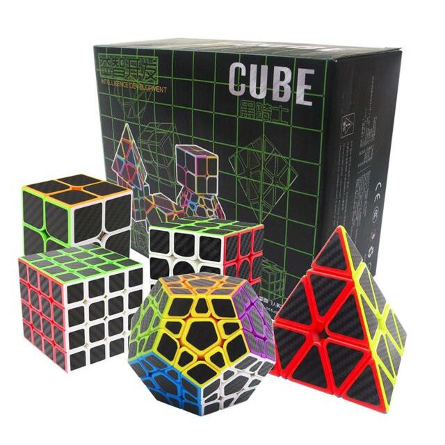 Combo 5 Rubik Cao Cấp Zcube carbon -  Rubik Phát Triển IQ - Quay Trơn Mượt, Bẻ Góc Cực Tốt
