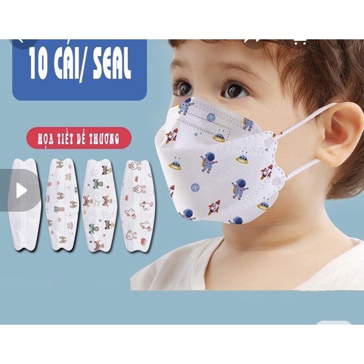 Khẩu trang KF94 cho bé combo túi 10c, nhiều hình cute dễ thương , khẩu trang y tế 4 lớp túi