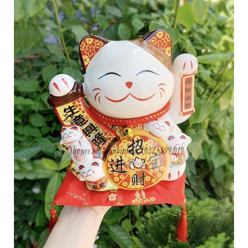 mèo thần tài nhật bản maneki neko trang trí chiêu tài lộc có thể vẫy tay dùng đươc cả điện và pin đem may mắn gia chủ