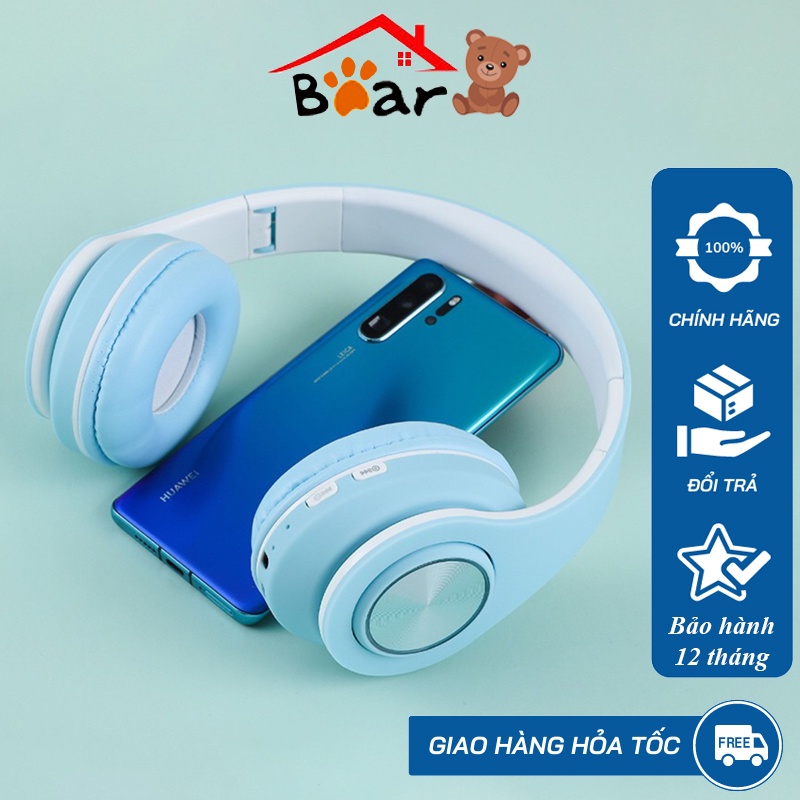 Tai nghe bluetooth không dây BearHome cao cấp, có micro chơi game, headphone bluetooth chụp tai có thể gập gọn tiện lợi