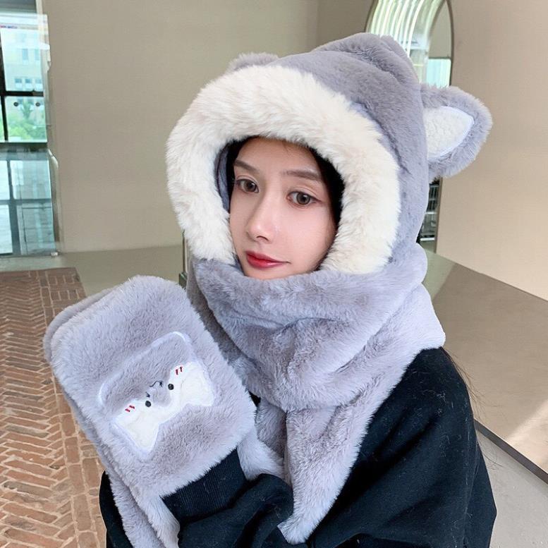 Mũ len nữ kèm khăn choàng cổ và găng tay siêu ấm áp, phù hợp cho các nàng đi du lịch, picnic - cute
