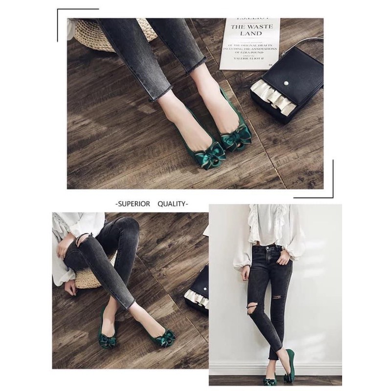 Giày nhựa dẻo thơm Soervimy nơ đúp hở mũi xanh hồng đen