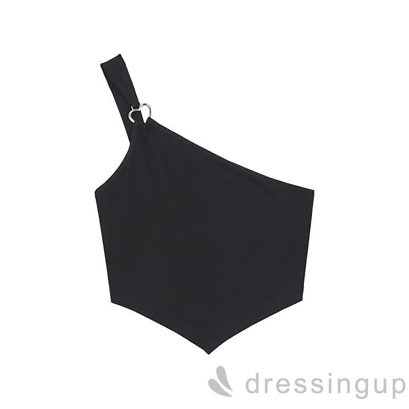 Áo Sát Nách Màu Đen Trơn Thiết Kế Lệch Tà Sành Điệu Cho Nữ