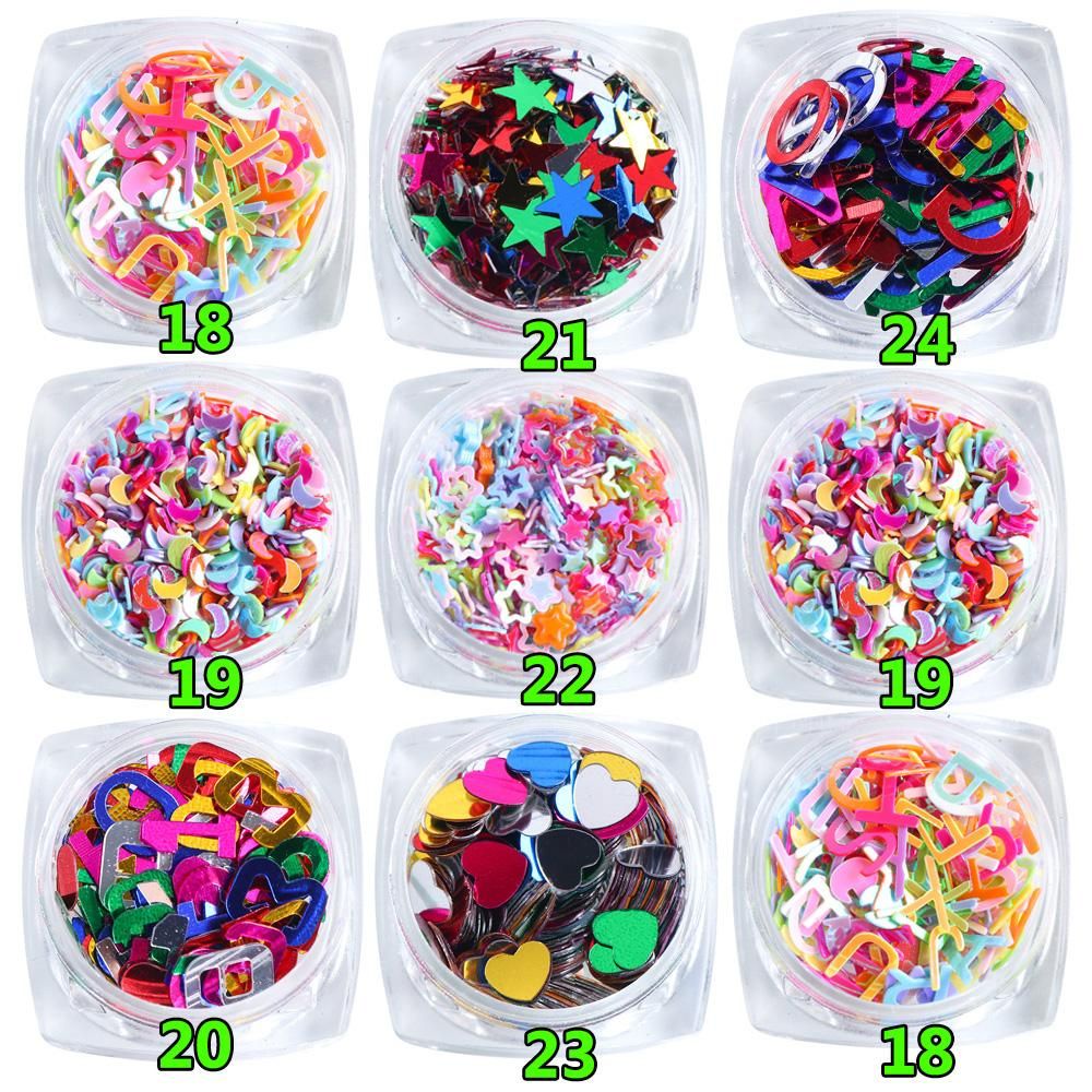 [Hàng mới về] Hộp kim tuyến nhiều màu sắc và kiểu dáng 3D lấp lánh trang trí móng tay DIY dễ thương