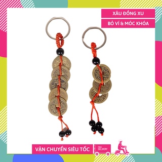 Xâu xu 3 & 5 đồng xu Tam Tài và Ngũ Đế chỉ đỏ phong thủy may mắn bỏ ví, móc khóa - Hàng VIP