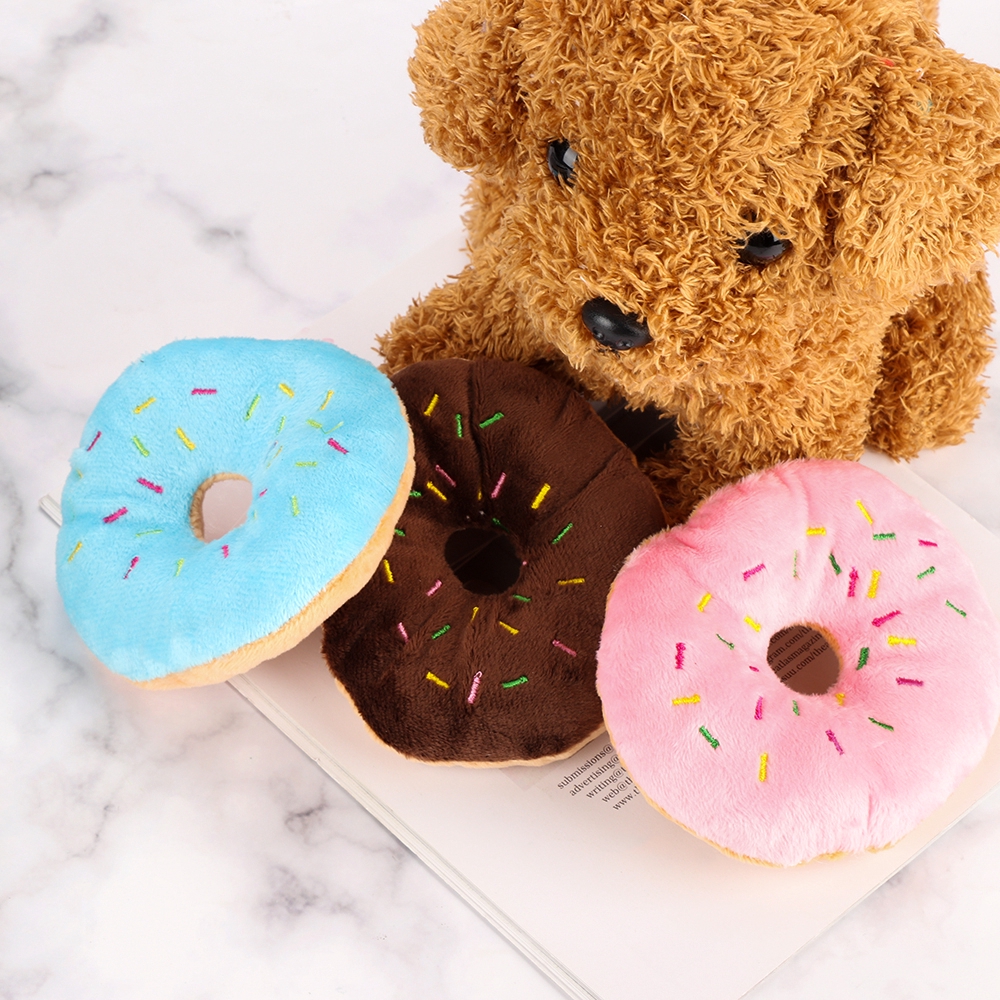 LONTIME Stuffed Plush Vocalization Donut Sound Squeaker Dog Chew Toys