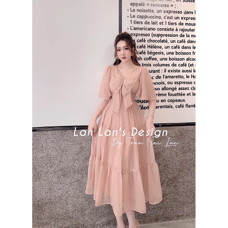 Đầm maxi voan bi nổi nơ, Đầm Váy Xoè Nơ Vol Bi Nổi Kèm Lót Cao Cấp | BigBuy360 - bigbuy360.vn