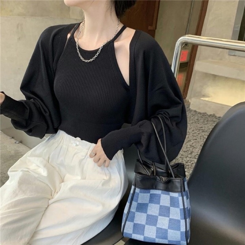 Sét Áo Cổ Yếm Kèm Khoác Gân 2M 🦋FREESHIP 🦋Áo Siêu Hot Trong Mùa Đông Năm Nay