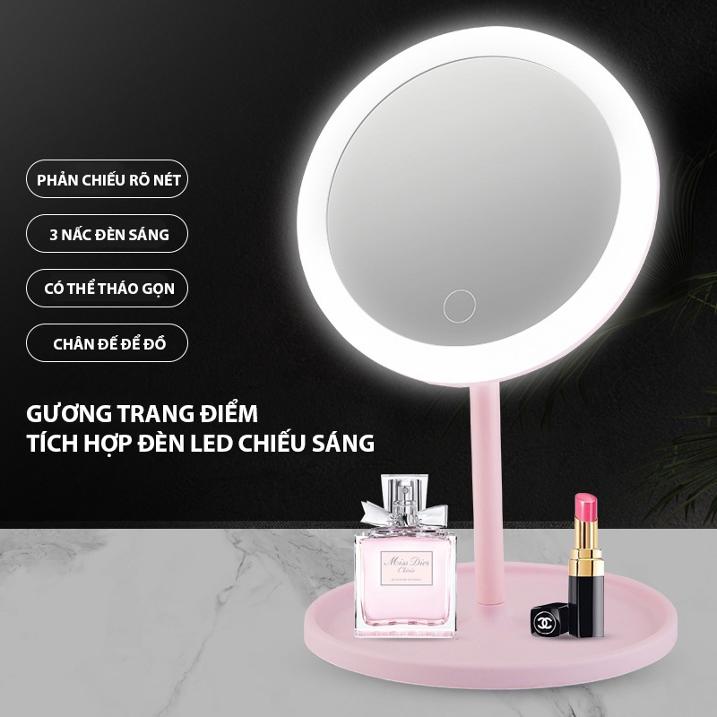 Gương Trang Điểm Để Bàn - Đèn Led Cảm Ứng  - T DECOR