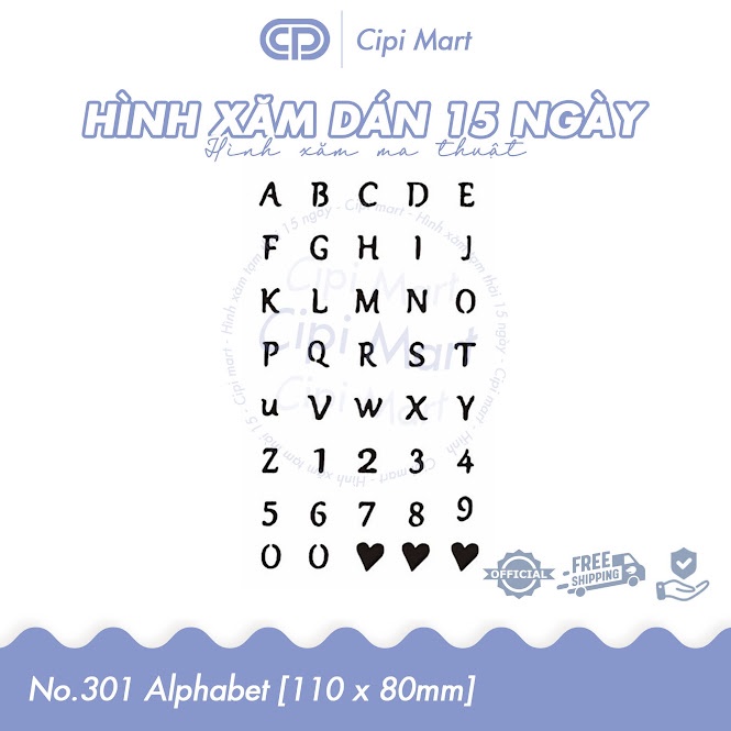 CIPI MART - Hình xăm tạm thời 15 NGÀY - chống nước, cọ xát 301