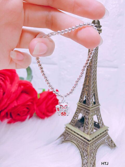 Lắc tay bi bạc TREO mèo thần tài cho mẹ và bé