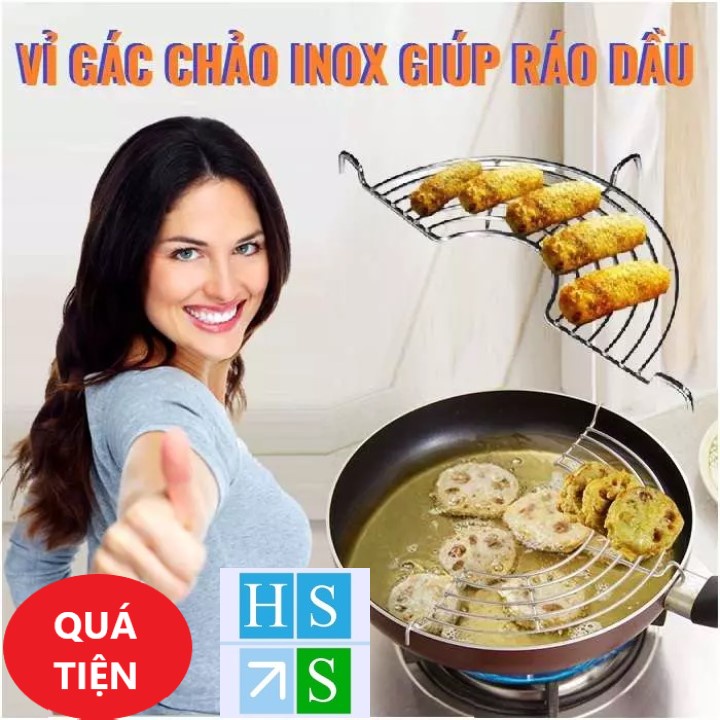 Vỉ gác chảo ráo dầu chiên rán  giá để đồ chiên khô dầu inox 304 - HS Shop Thủ Đức