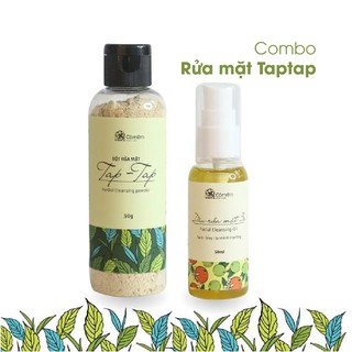 Bộ Chăm Sóc Da Cho Bà Bầu 2 Bước -  Rửa Mặt Taptap Giảm Mụn Ẩn - Gồm Dầu Tẩy Trang Và Bột Rửa Mặt Cỏ mềm