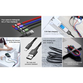 CÁP SẠC 4 ĐẦU ( 2 LIGHTNING, 1 MICRO USB, 1 TYPE C ) chính hãng BASEUS