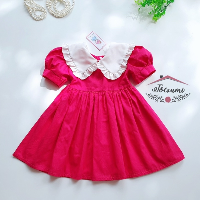 Váy tiểu thư cổ trắng viền bèo 4 màu xinh cho bé gái - Tocxumi