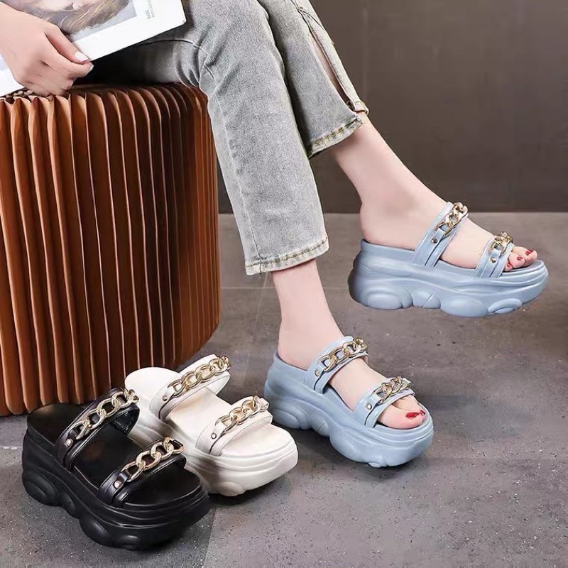 Dép bánh mì quai xích đế 8cm