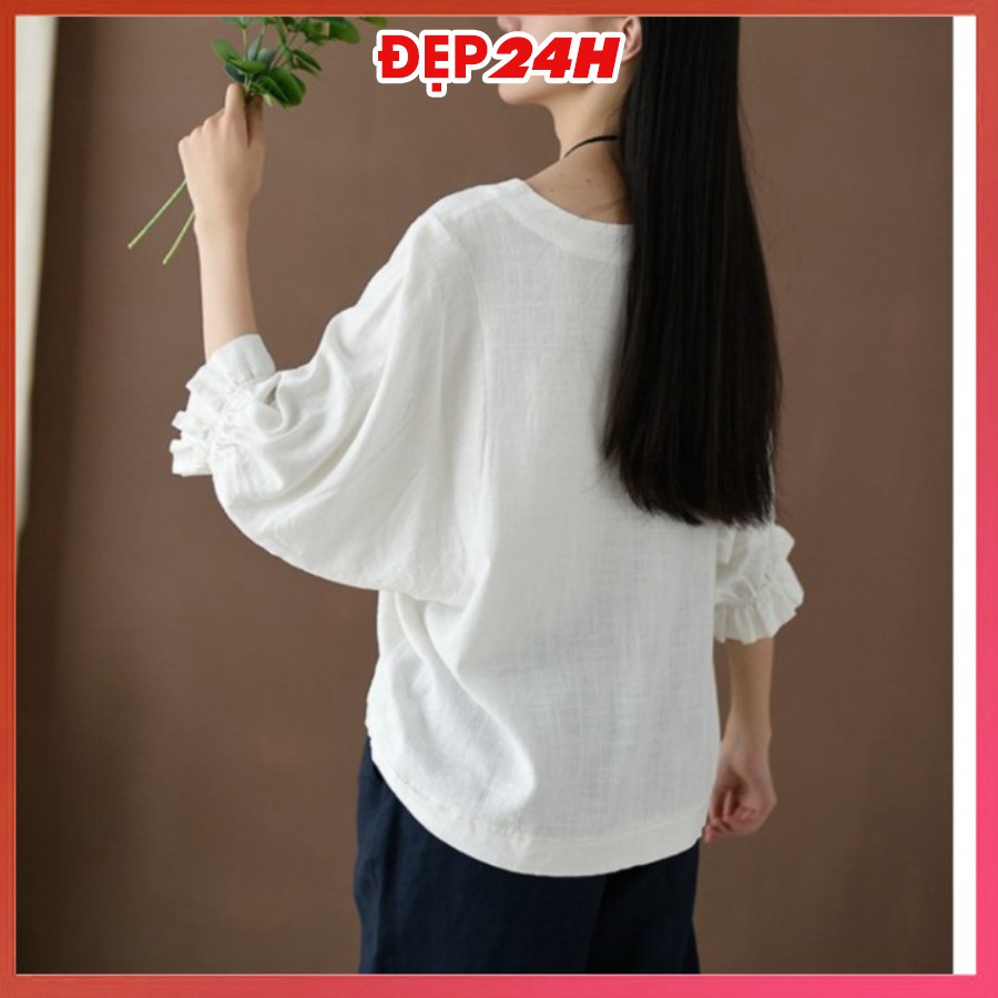 ❁♣Áo kiểu nữ Hàn Quốc, đũi cổ tròn tay lỡ Đẹp 24 giờ, form rộng che khuyết điểm AKH.45 | BigBuy360 - bigbuy360.vn