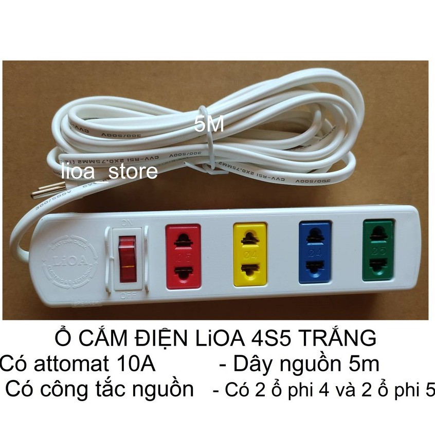 Ổ CẮM ĐIỆN LiOA 4SW TRẮNG - LOẠI PHÔ THÔNG CÓ ATTOMAT .