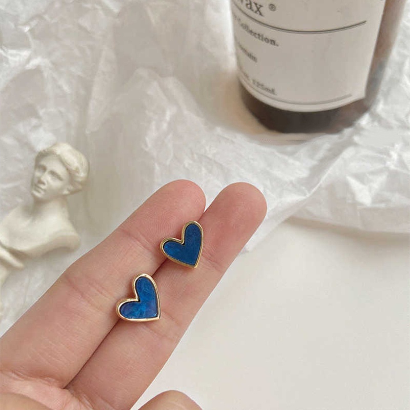 Bông Tai Hình Trái Tim Đính Đá Zircon Màu Vàng Hồng Dễ Thương Phong Cách Hàn Quốc Cho Nữ
