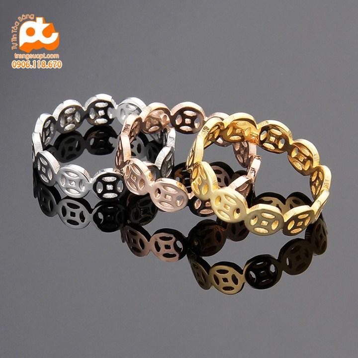 Nhẫn titan nữ đồng tiền cổ cách điệu cao cấp thép không gỉ titanium