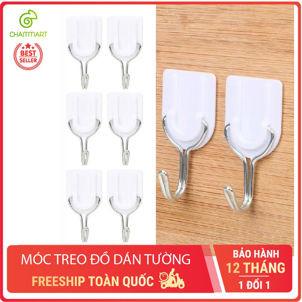 Bộ 6 móc dán tường nhà bếp phòng tắm móc treo đồ siêu bám dính chịu lực tốt