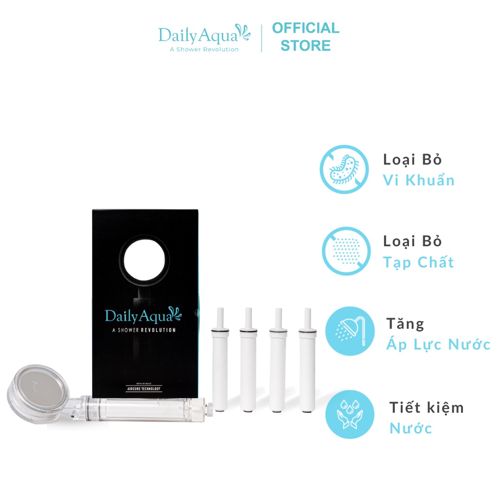 Bộ Vòi Sen Tăng Áp Lọc Nước Tại Vòi Daily Aqua, Lọc Nước Vòi Sen, Lọc Vi Khuẩn - 1 Vòi Sen + 5 Lõi Lọc