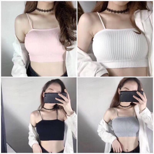 Áo bra Gân Tăm 2 dây có mút đệm ngực 🎀 Áo Bra Quây Ngực Co Giãn 4 Chiều freesize