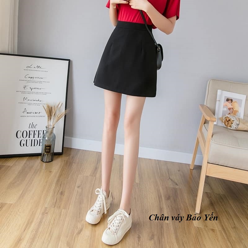 Chân váy ngắn chữ A cạp 3.5cm màu đen có quần trong( sẵn size) - M30B