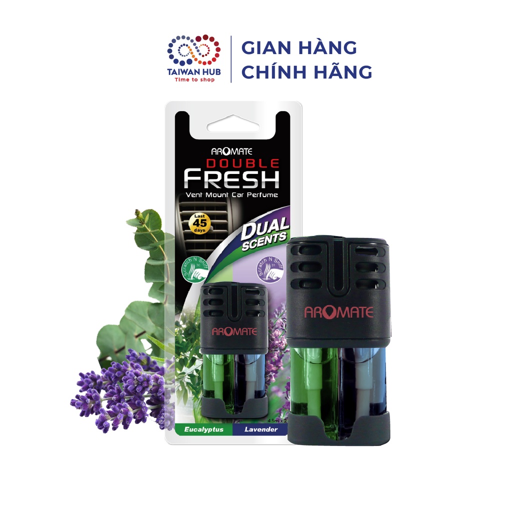 Nước Hoa Ô Tô Kẹp Cửa Gió Xe Hơi Hương Kép Khuynh Diệp&amp;Oải Hương Aromate Đài Loan Chính Hãng Nhập Khẩu - Taiwan Hub