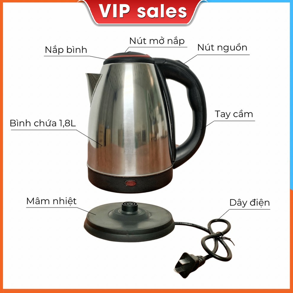 Ấm Đun Siêu Tốc Full House FH-AD Dung Tích 1.8L Công Suất 1800W Inox 304 Đun Nước Siêu Nhanh Hàng Chính Hãng