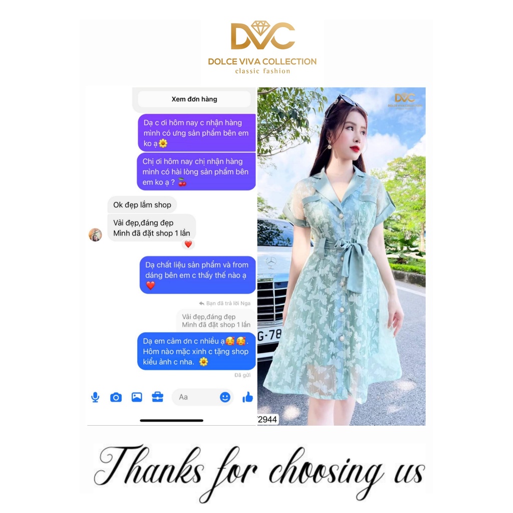 VÁY XANH MIN CỔ ĐỨC KÈM ĐAI V2944 -DOLCE VIVA COLLECTION