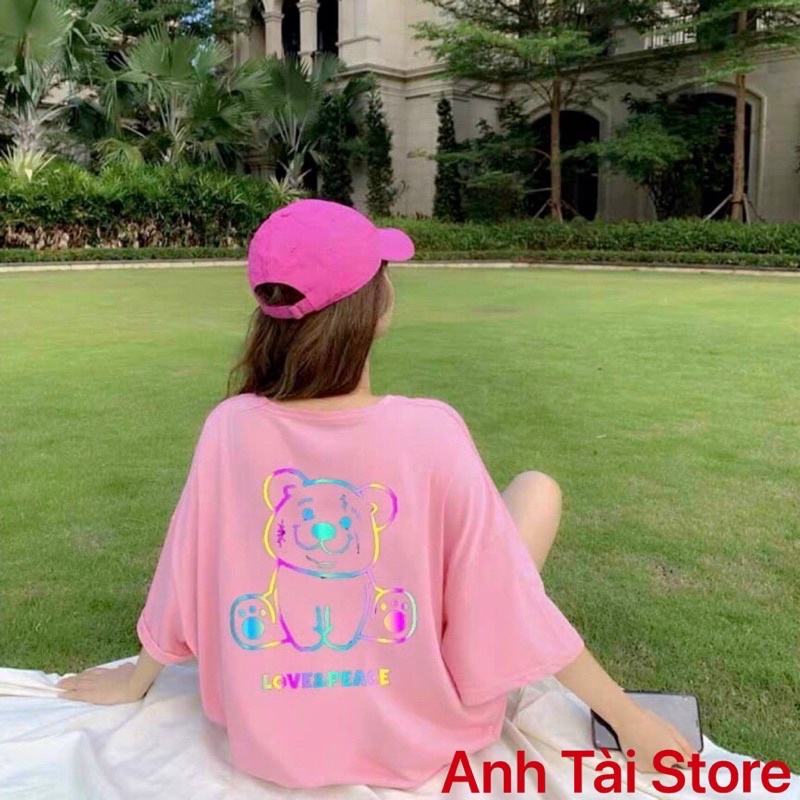 Áo thun tay lỡ phản quang phông Unisex nam nữ Cotton oversize đến 75Kg form rộng hình gấu Love & Peace AG 119 | BigBuy360 - bigbuy360.vn